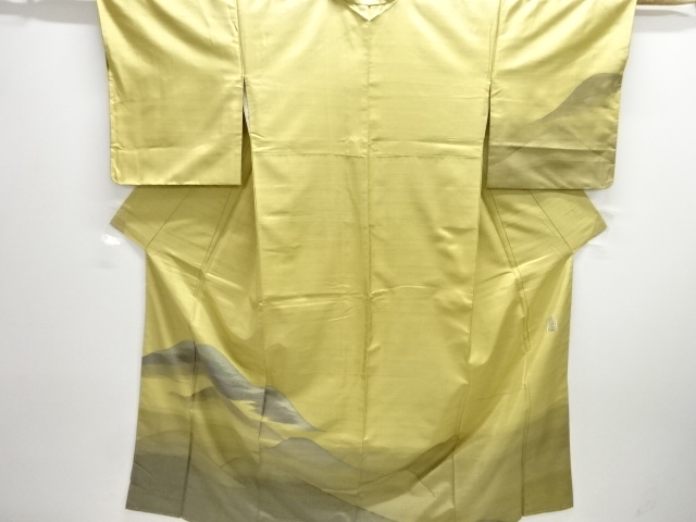 未使用品　漢方草木染　遠山模様織り出し手織り節紬訪問着